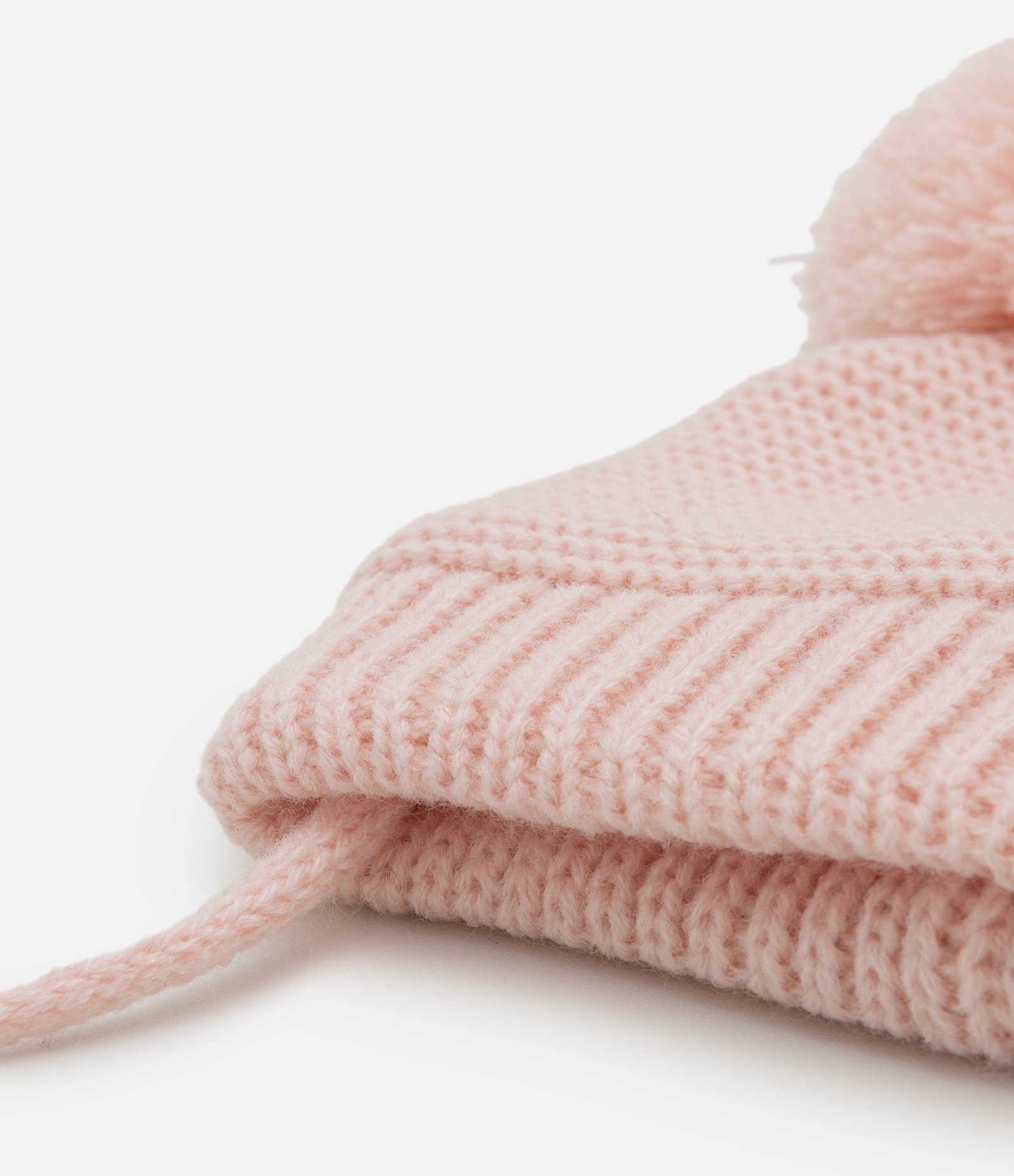 Touca Infantil em Efeito Tricô com Pompom e Cordinhas - Tam RN a 12 Meses Rosa Claro 4