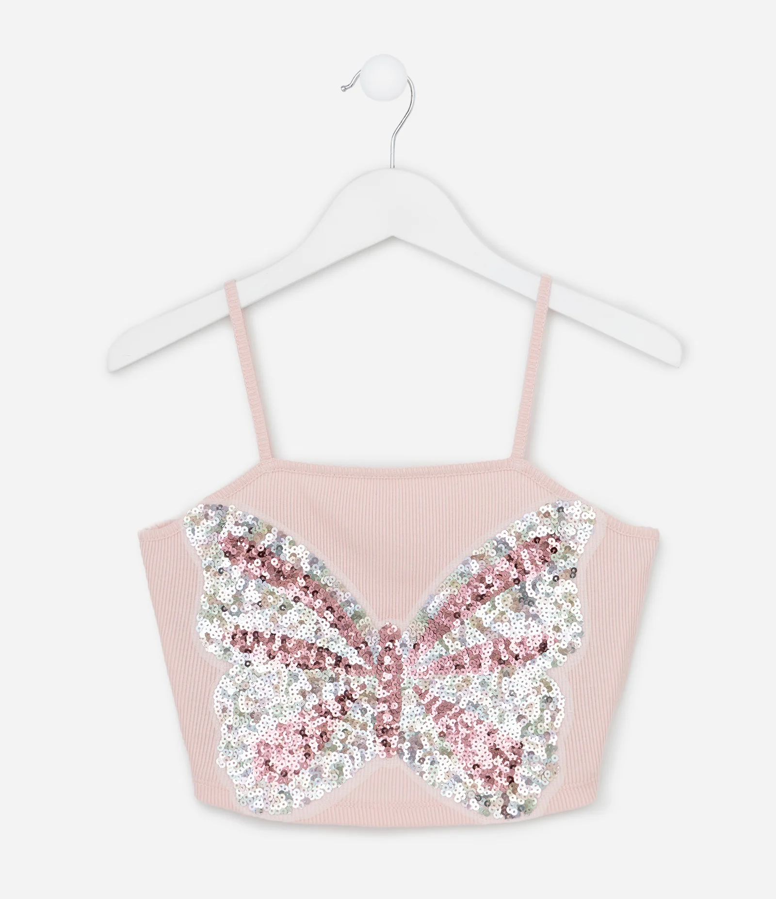 Blusa Top Cropped Infantil com Borboleta em Paetê – Tam 5 a 14 Anos Rosa 2