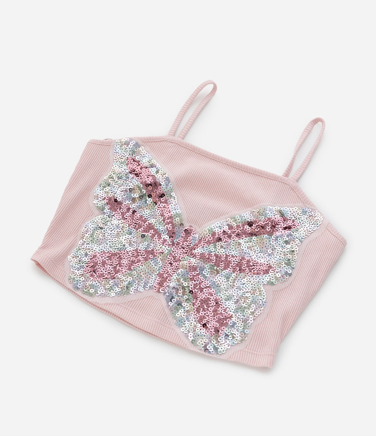 Blusa Top Cropped Infantil com Borboleta em Paetê – Tam 5 a 14 Anos Rosa 5