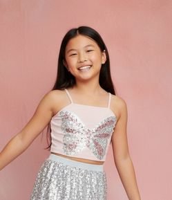 Blusa Top Cropped Infantil com Borboleta em Paetê – Tam 5 a 14 Anos