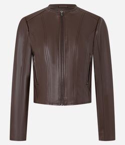 Jaqueta Básica em Pu com Zíper Tratorado