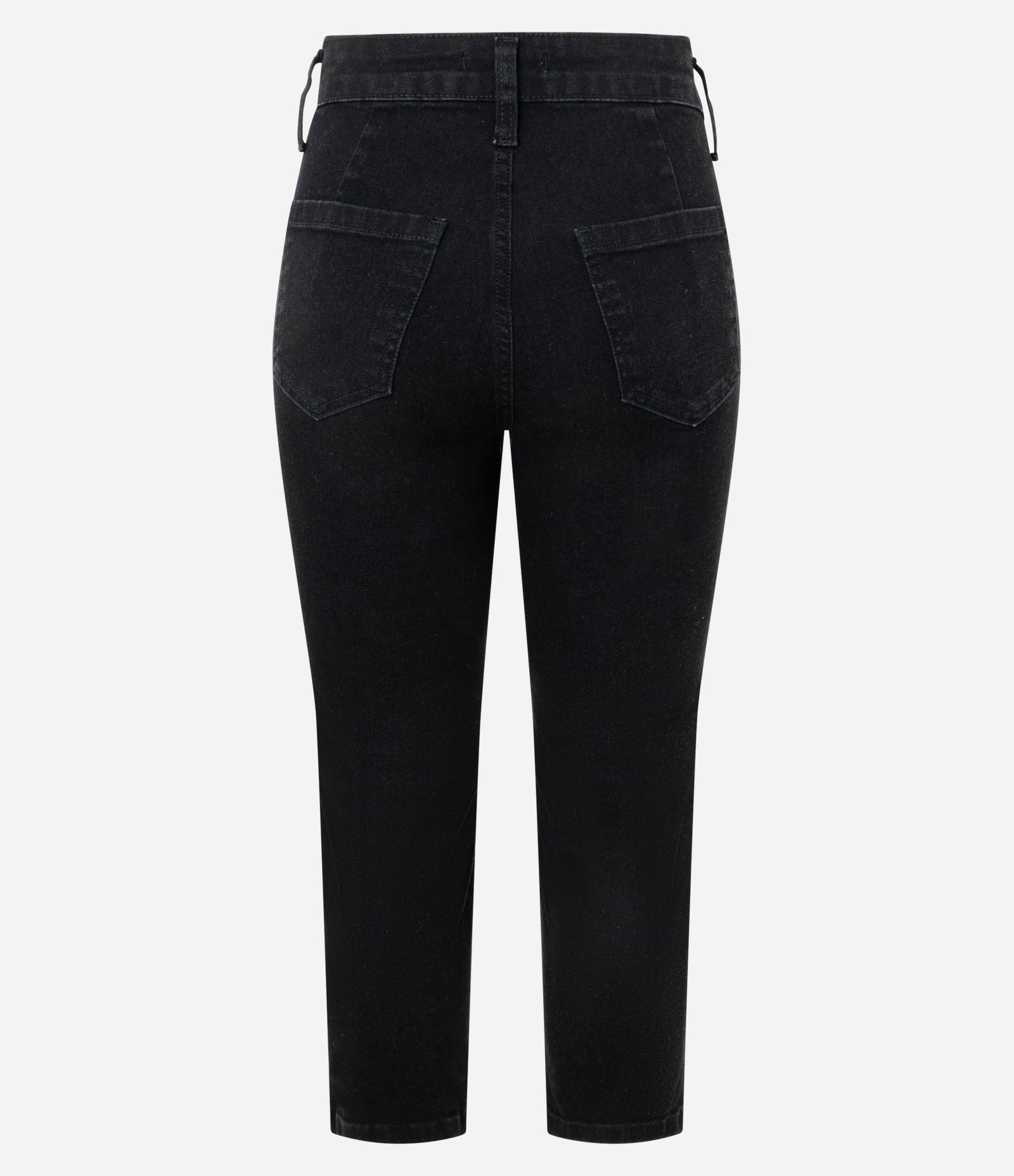 Calça Capri Cintura Alta em Jeans com Passantes e Bolsos Preto 6