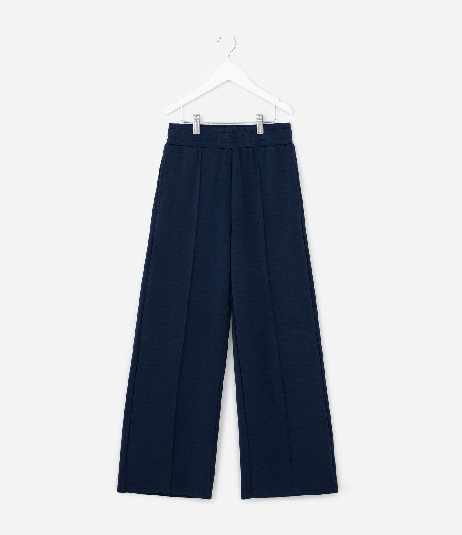 Calça Infantil Wide Leg Em Moletom Liso Sem Felpa - Tam 5 A 14 Anos Azul Marinho 1