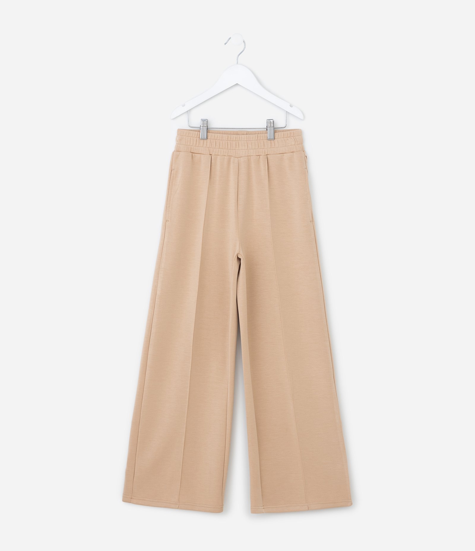 Calça Infantil Wide Leg Em Moletom Liso Sem Felpa - Tam 5 A 14 Anos Bege 1