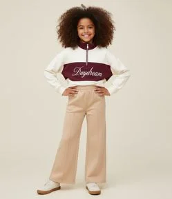 Calça Infantil Wide Leg Em Moletom Sem Felpa - Tam 5 A 14 Anos