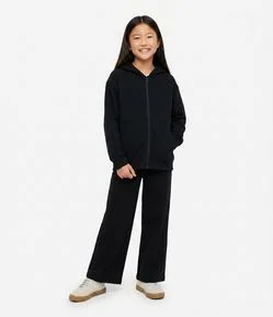 Calça Infantil Wide Leg Em Moletom Sem Felpa - Tam 5 A 14 Anos