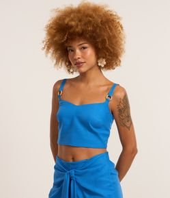 Blusa Cropped em Viscolinho com Aviamento nas Alças e Lastex