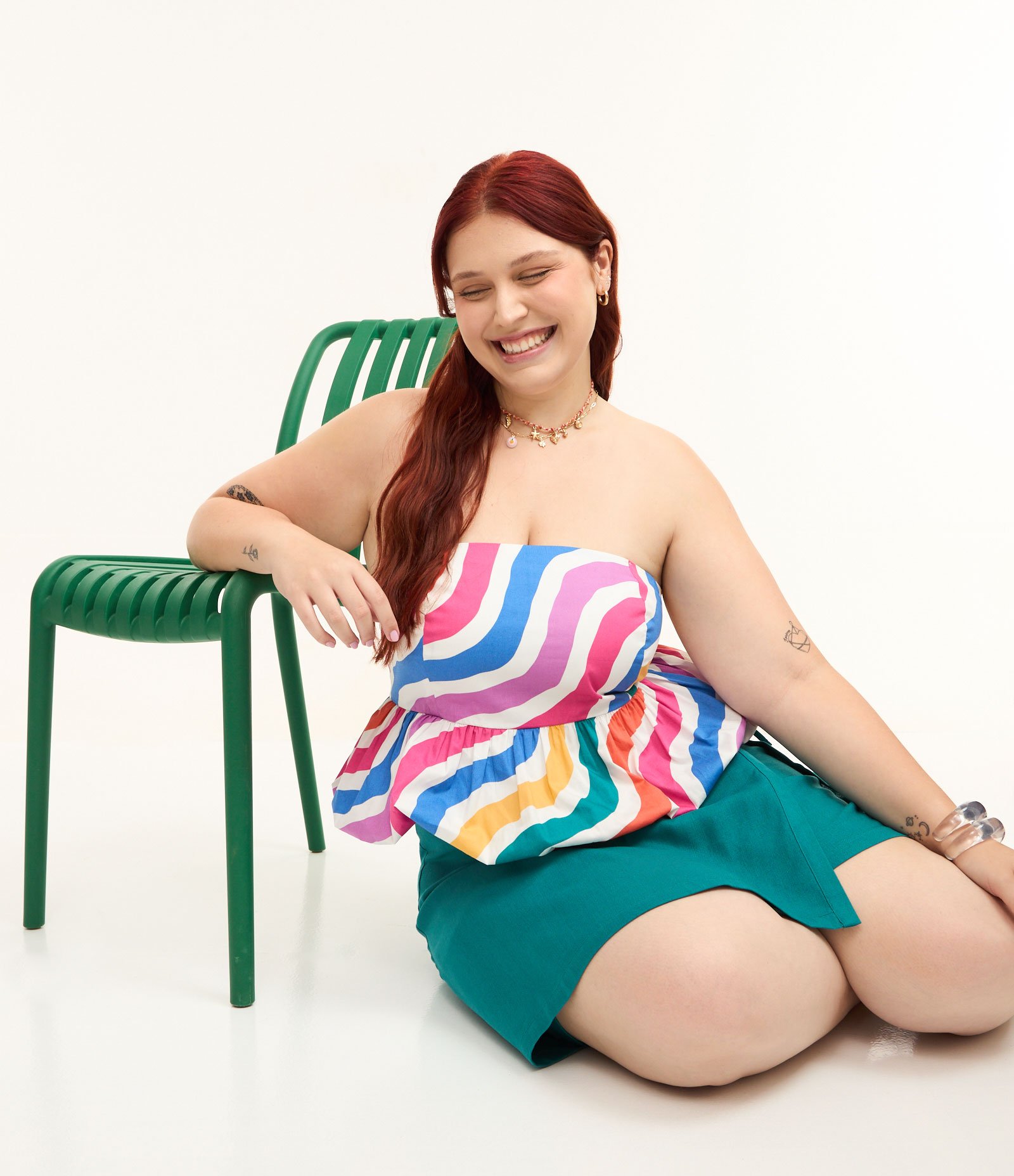 Blusa Balonê sem Alças em Tricoline Curve & Plus Size Multicores 1