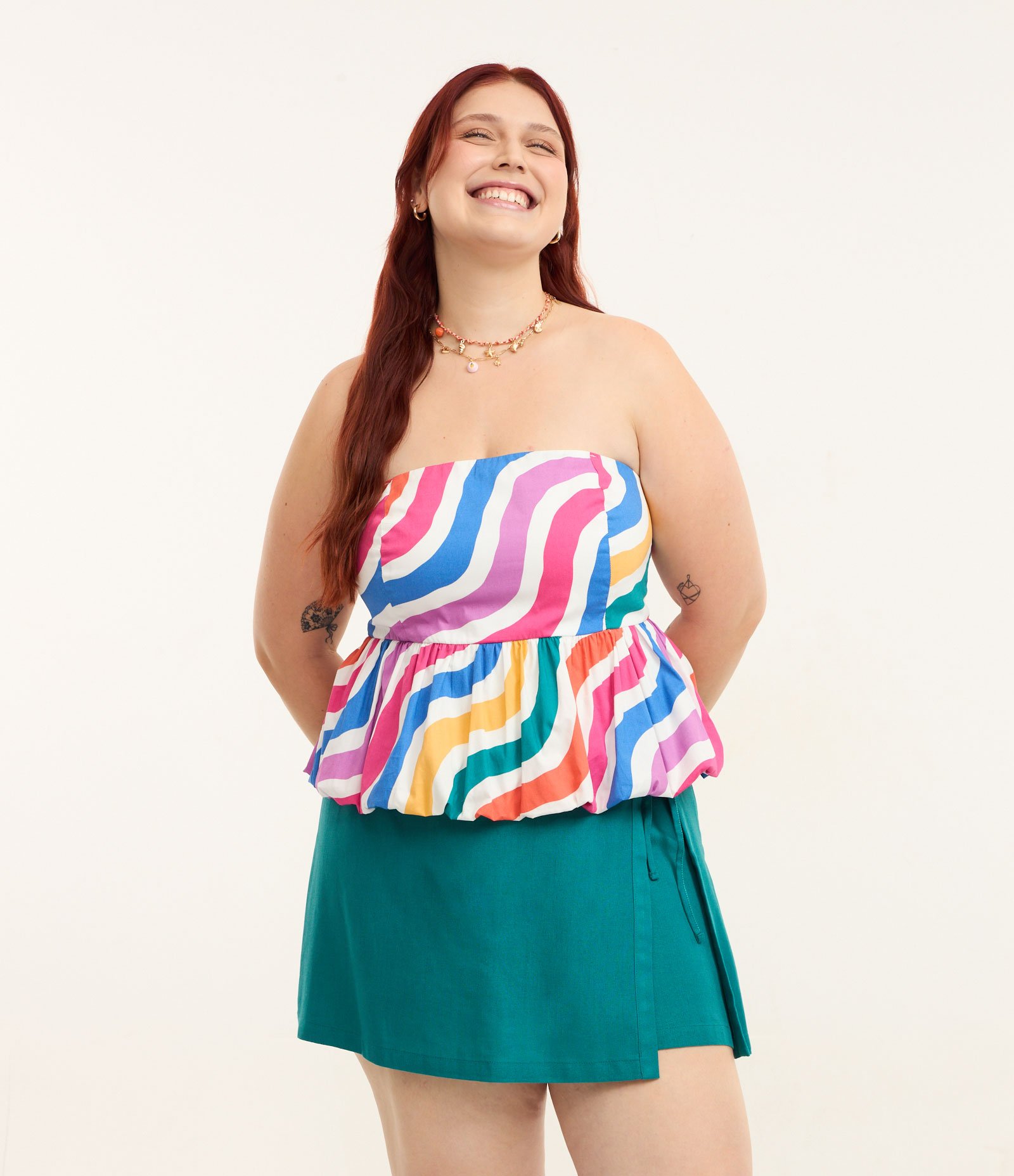 Blusa Balonê sem Alças em Tricoline Curve & Plus Size Multicores 2