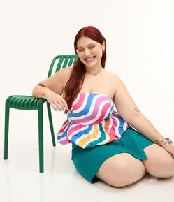 Blusa Balonê sem Alças em Tricoline Curve & Plus Size