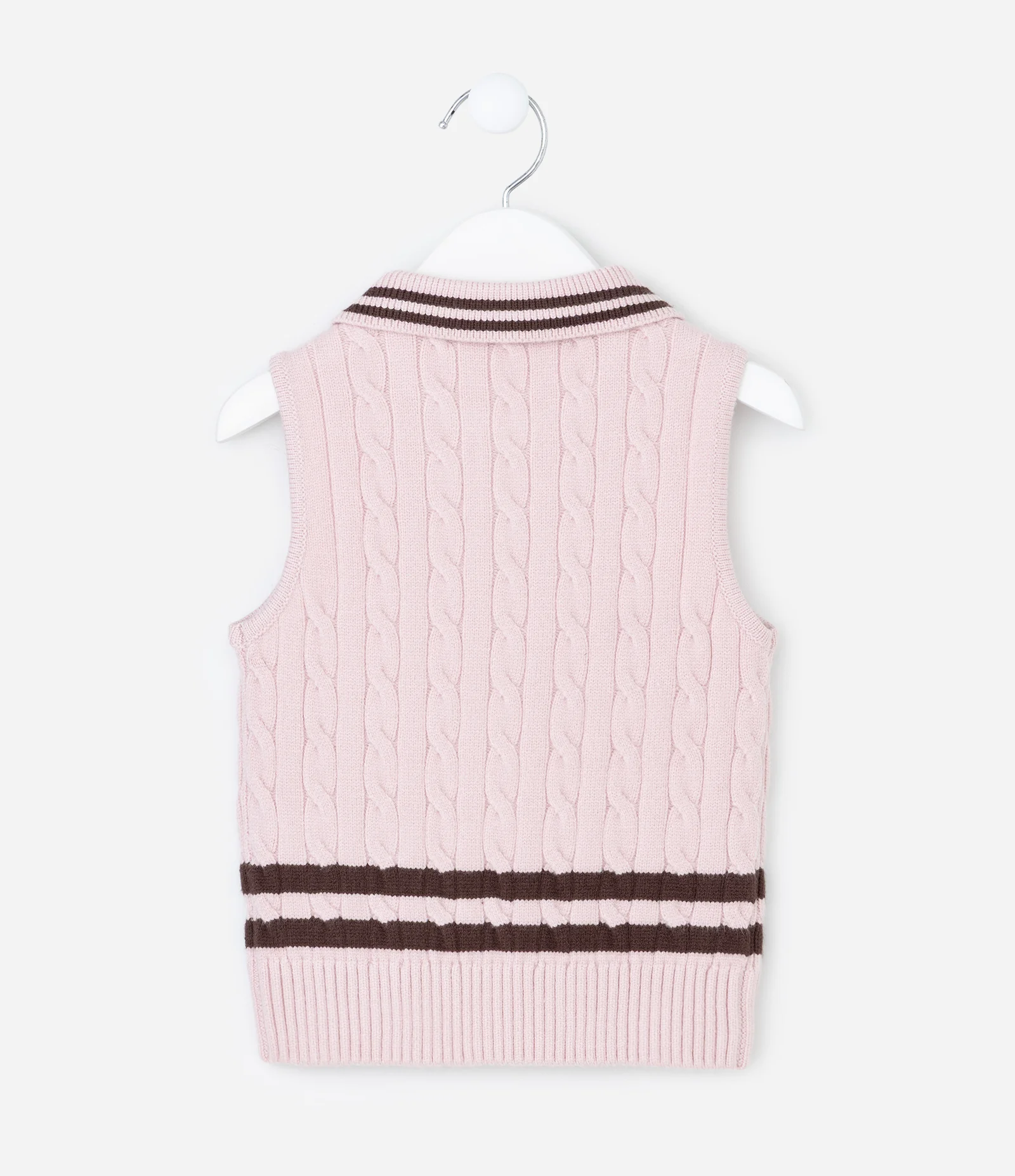 Colete Infantil em Tricô com Gola Polo e Trama Trançada – Tam 5 a 14 Anos Rosa Claro 2