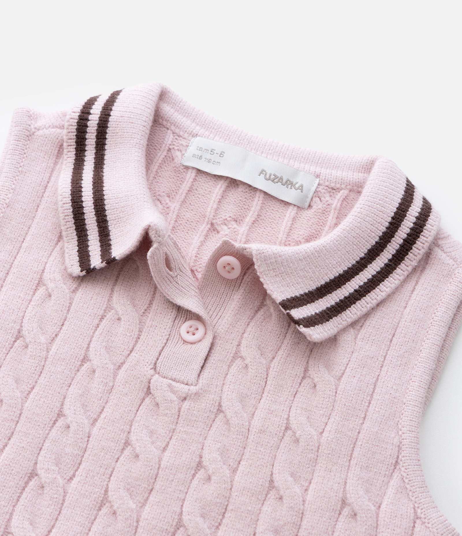 Colete Infantil em Tricô com Gola Polo e Trama Trançada – Tam 5 a 14 Anos Rosa Claro 5