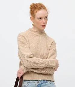 Suéter Oversized em Tricô Texturizado com Gola Alta