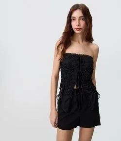 Short Curto em Bengaline com Zíper na Lateral