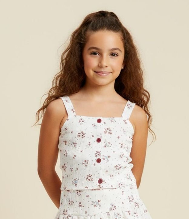 Top Infantil em Ana Ruga com Estampa Floral - Tam 7 a 14 Anos