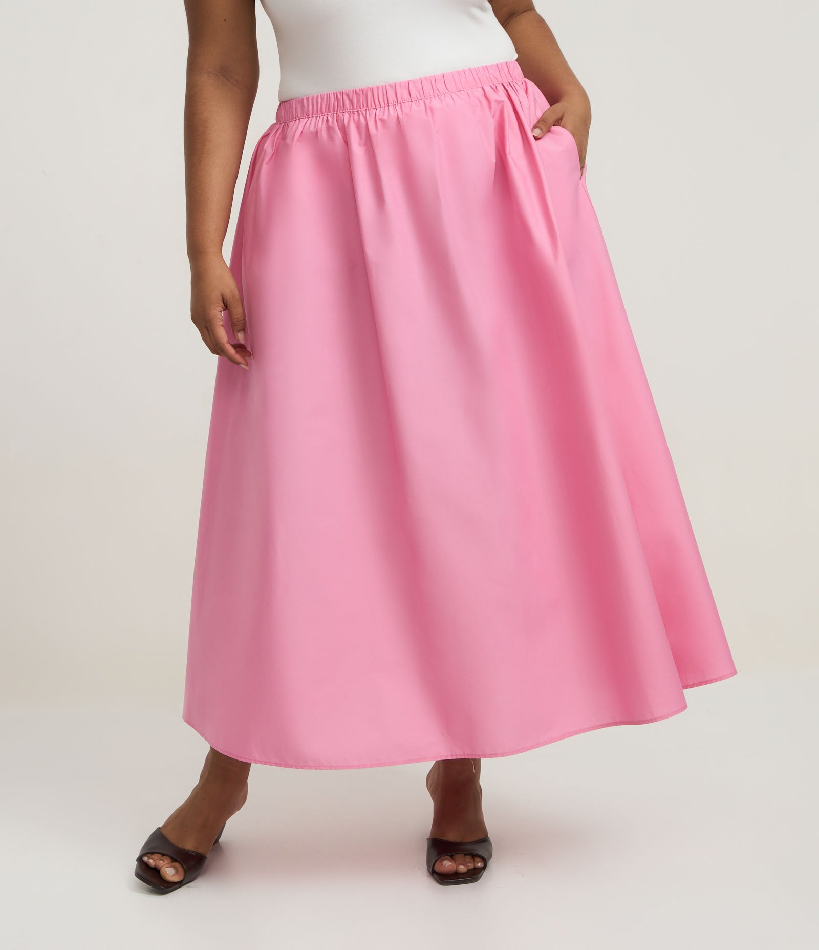 Saia Midi em Tricoline Curve & Plus Size Rosa 2