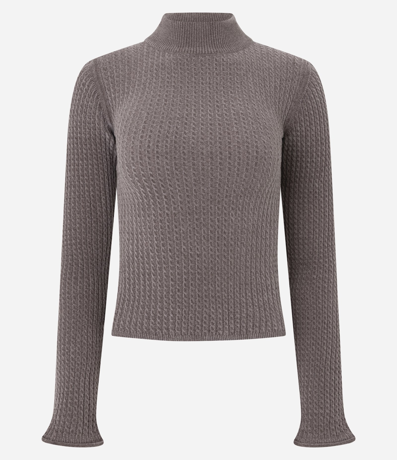 Blusa Slim Texturizada com Gola Alta e Manga Longa Marrom 5