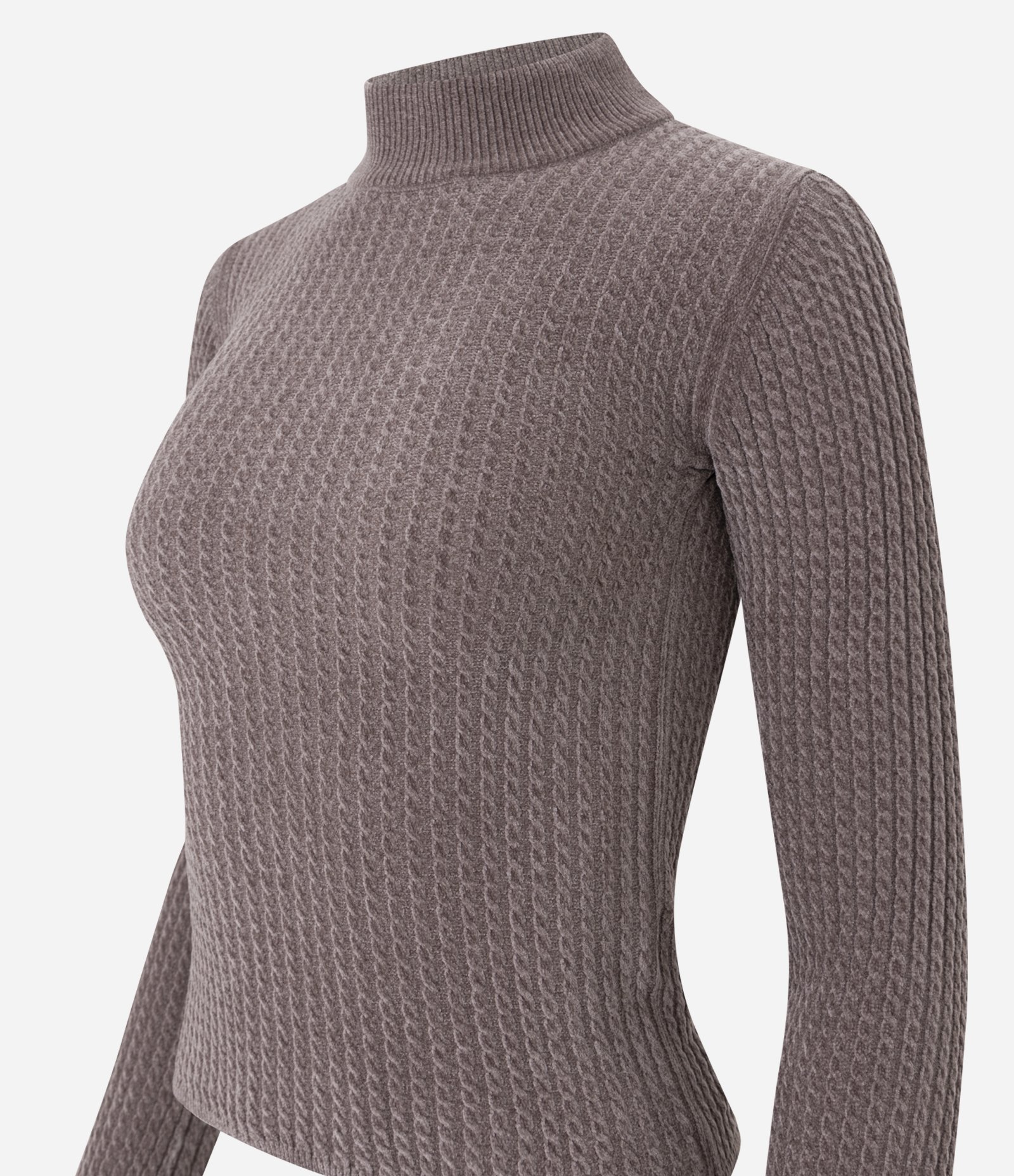 Blusa Slim Texturizada com Gola Alta e Manga Longa Marrom 6