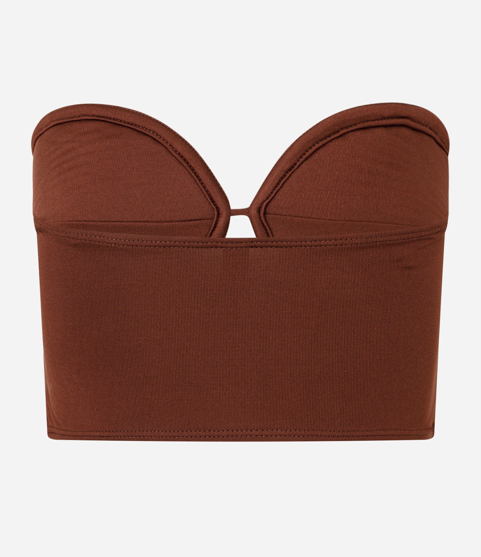 Top em Crepe Tomara que Caia com Busto Pespontado Arredondado Marrom 6