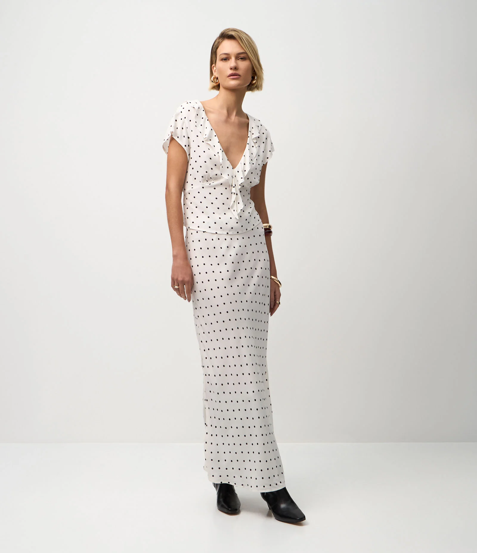 Saia Midi Morracaine com Estampa Poá Branco 1