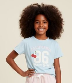Camiseta Over Infantil com Estampa de Cereja e Lettering California - Tam 5 a 14 Anos