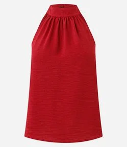 Blusa Frente Única em Crepe com Amarração na Gola Alta