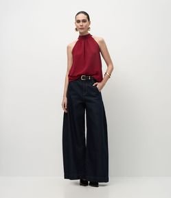 Blusa Frente Única em Crepe com Amarração na Gola Alta