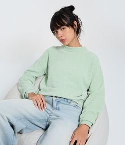 Blusa Slim em Tricô Chenille com Gola Redonda