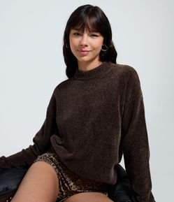 Blusa Slim em Tricô Chenille com Gola Redonda