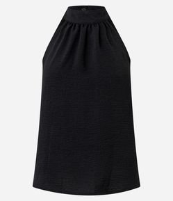 Blusa Frente Única em Crepe com Amarração na Gola Alta