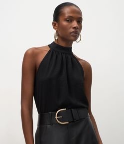 Blusa Frente Única em Crepe com Amarração na Gola Alta