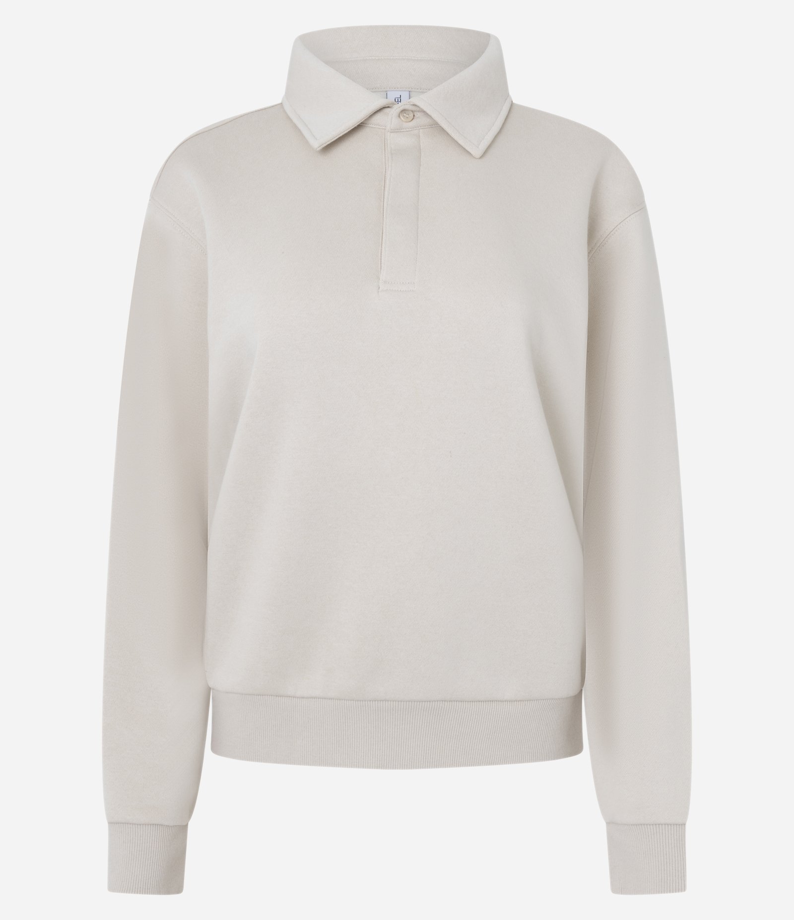 Casaco Fechado em Moletom com Gola Polo Bege 1