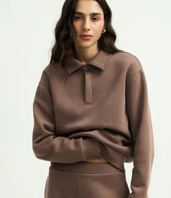 Casaco Fechado em Moletom com Gola Polo