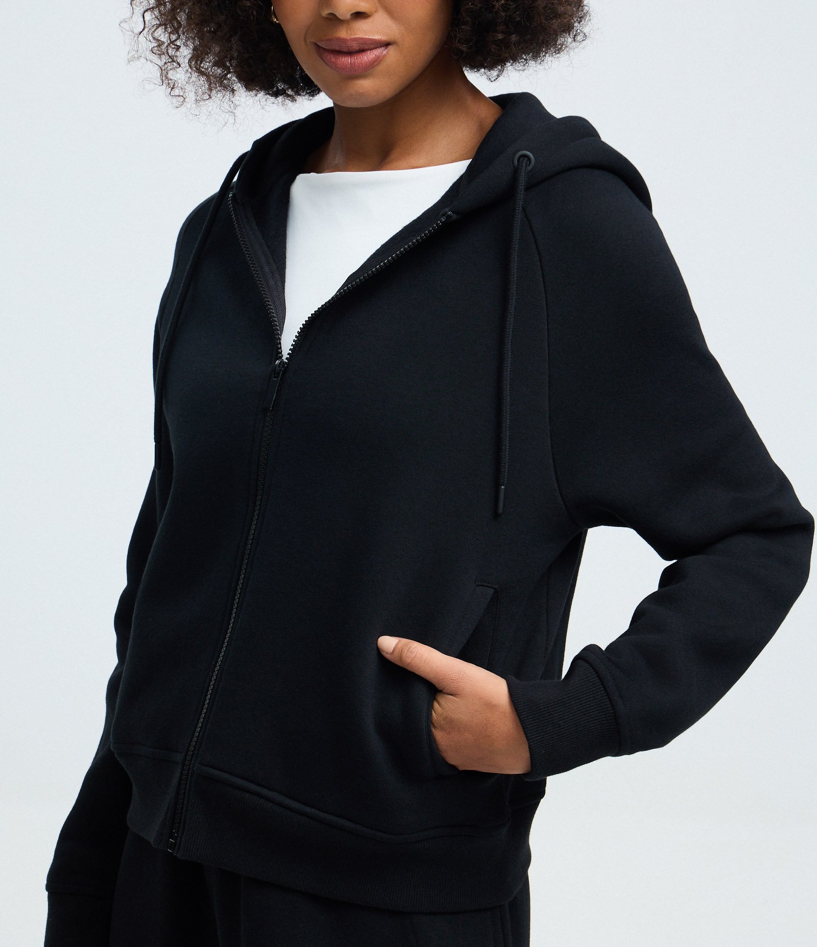 Casaco em Moletom com Capuz e Zíper Frontal Preto 3