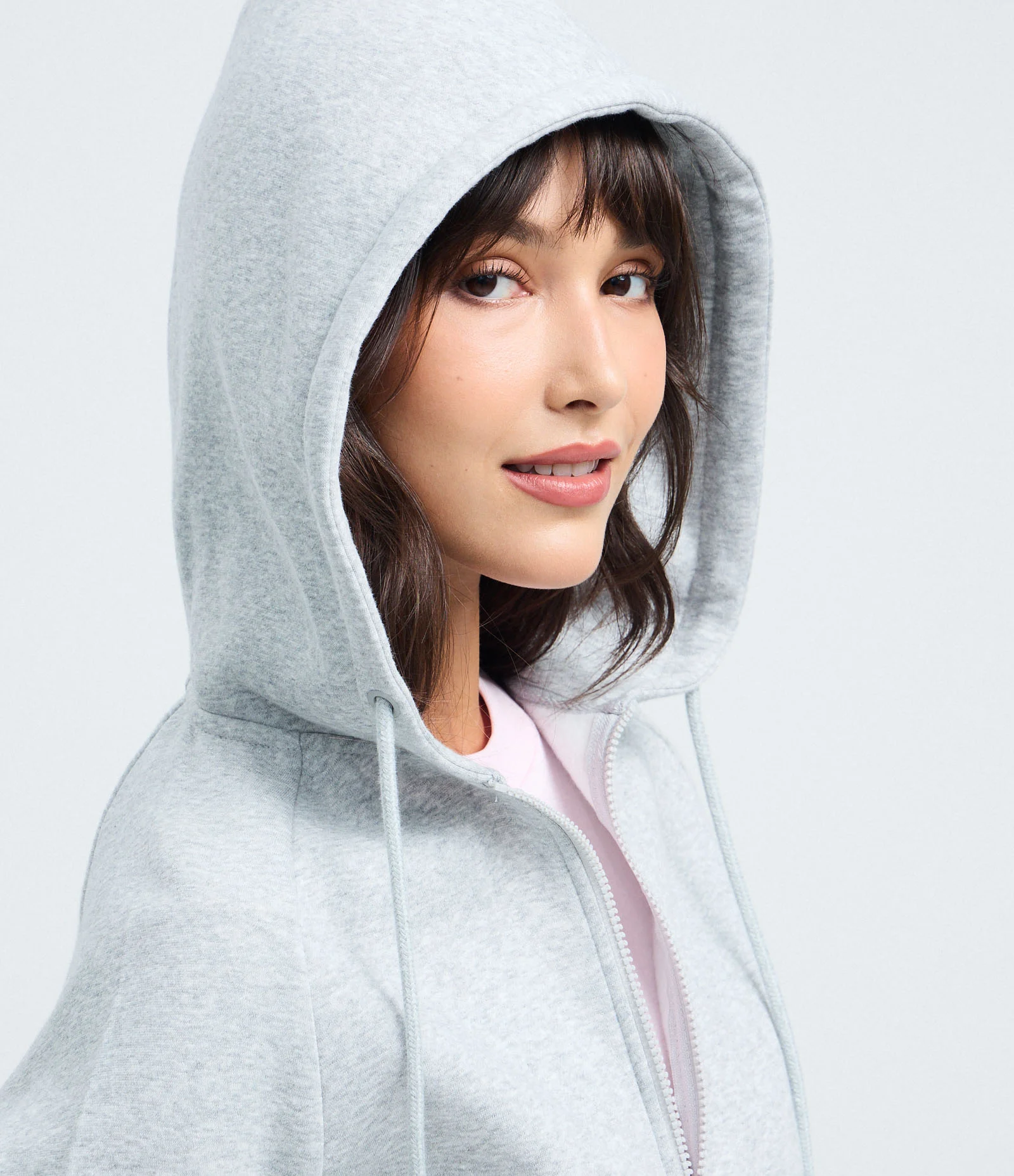 Casaco em Moletom com Capuz e Zíper Frontal Cinza 3