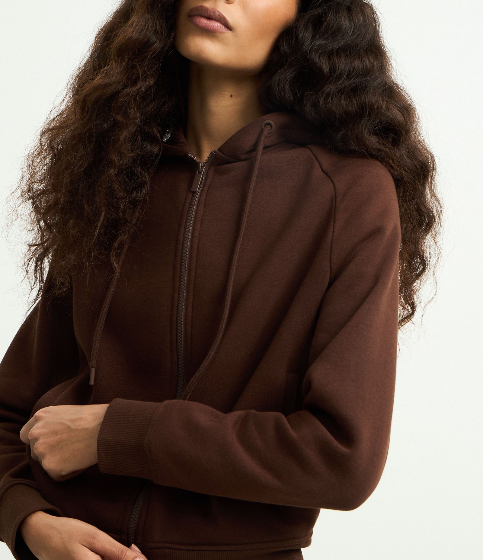 Casaco em Moletom com Capuz e Zíper Frontal Marrom 4