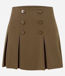 Saia Curta em Alfaiataria com Pregas e Botões Decorativos