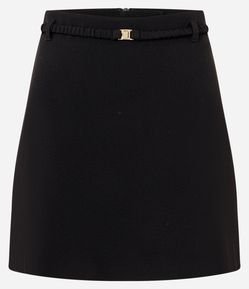 Saia Curta em Crepe com Cinto e Fivela em Metal