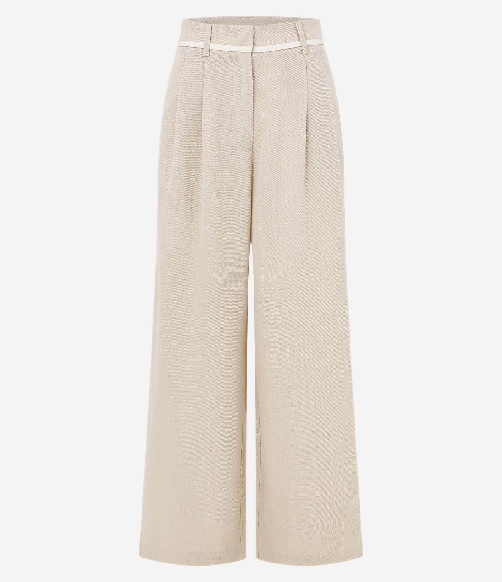 Calça Wide Leg em Viscolinho com Piping no Cós Bege 5