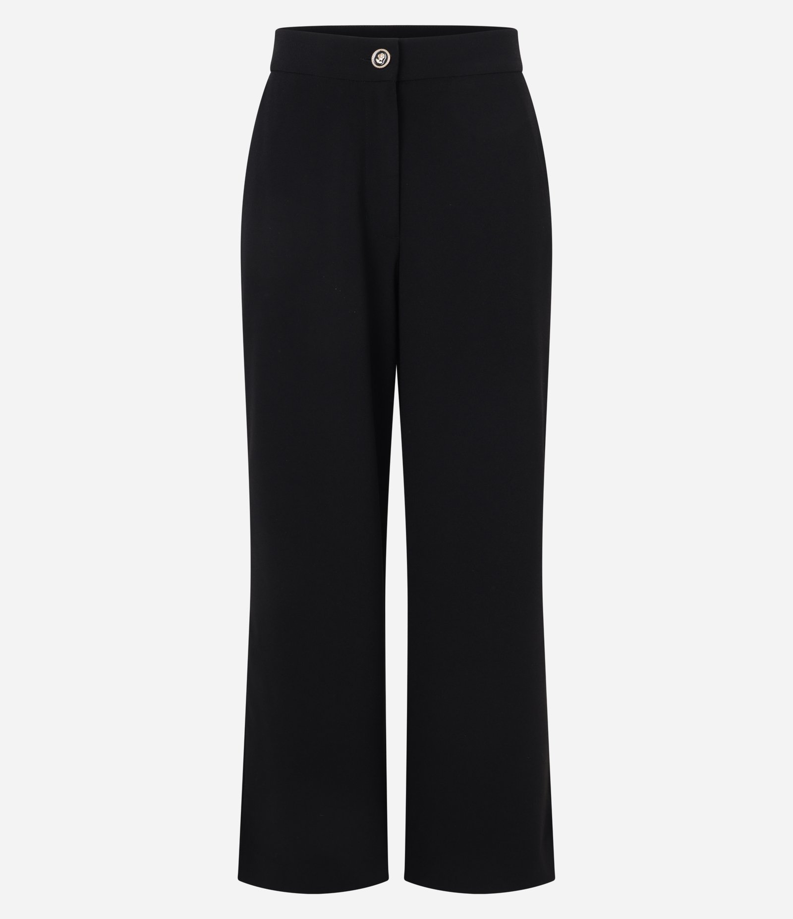 Calça Wide Leg Alfaiatada em Crepe com Botão Preto 5