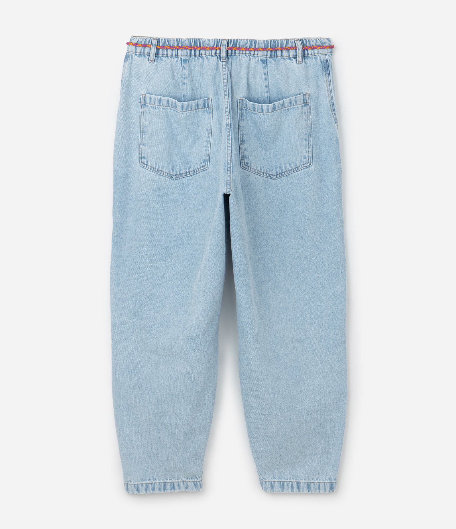 Calça Mom em Jeans com Elástico Traseiro e Cordão Colorido Curve & Plus Size Azul 6