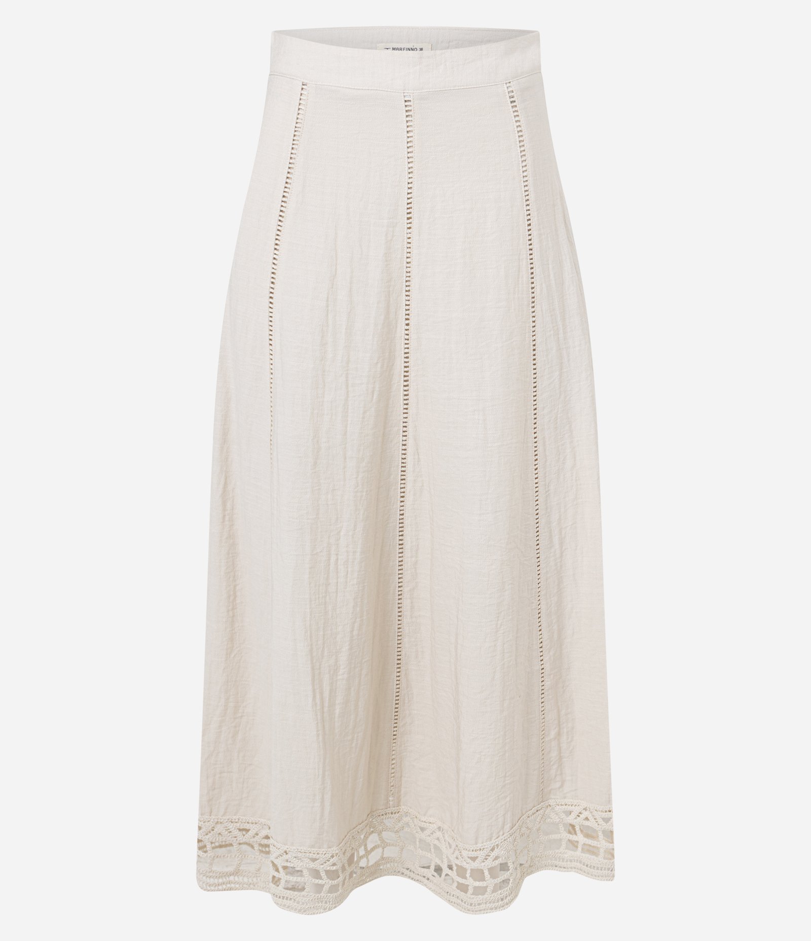 Saia Evasê Midi em Viscose com Bordado na Barra Bege 1