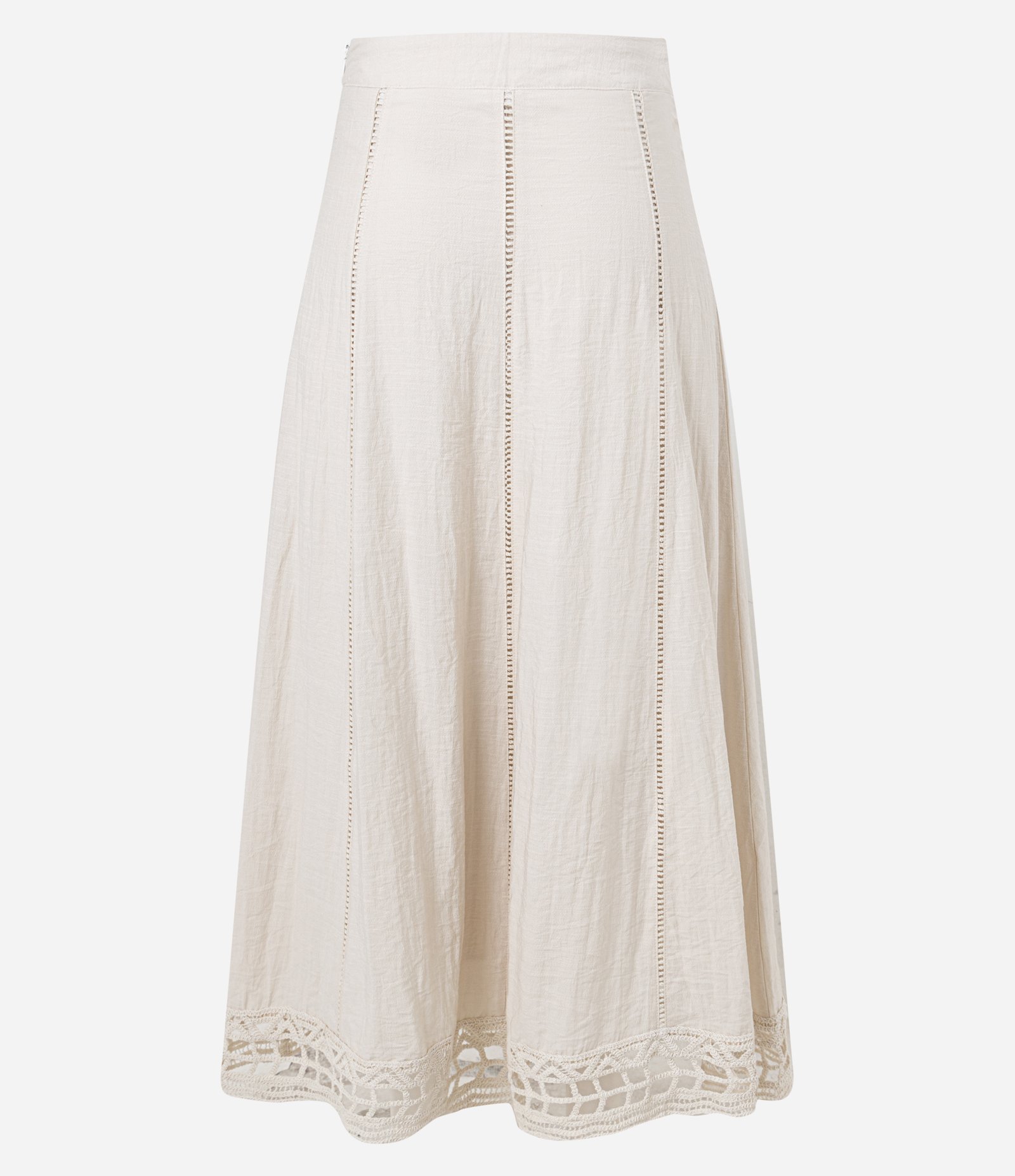 Saia Evasê Midi em Viscose com Bordado na Barra Bege 2