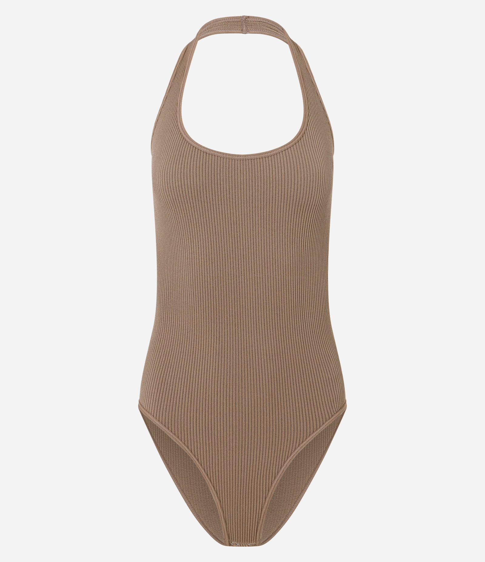 Body Seamless Frente Única Texturizado sem Manga Bege 1