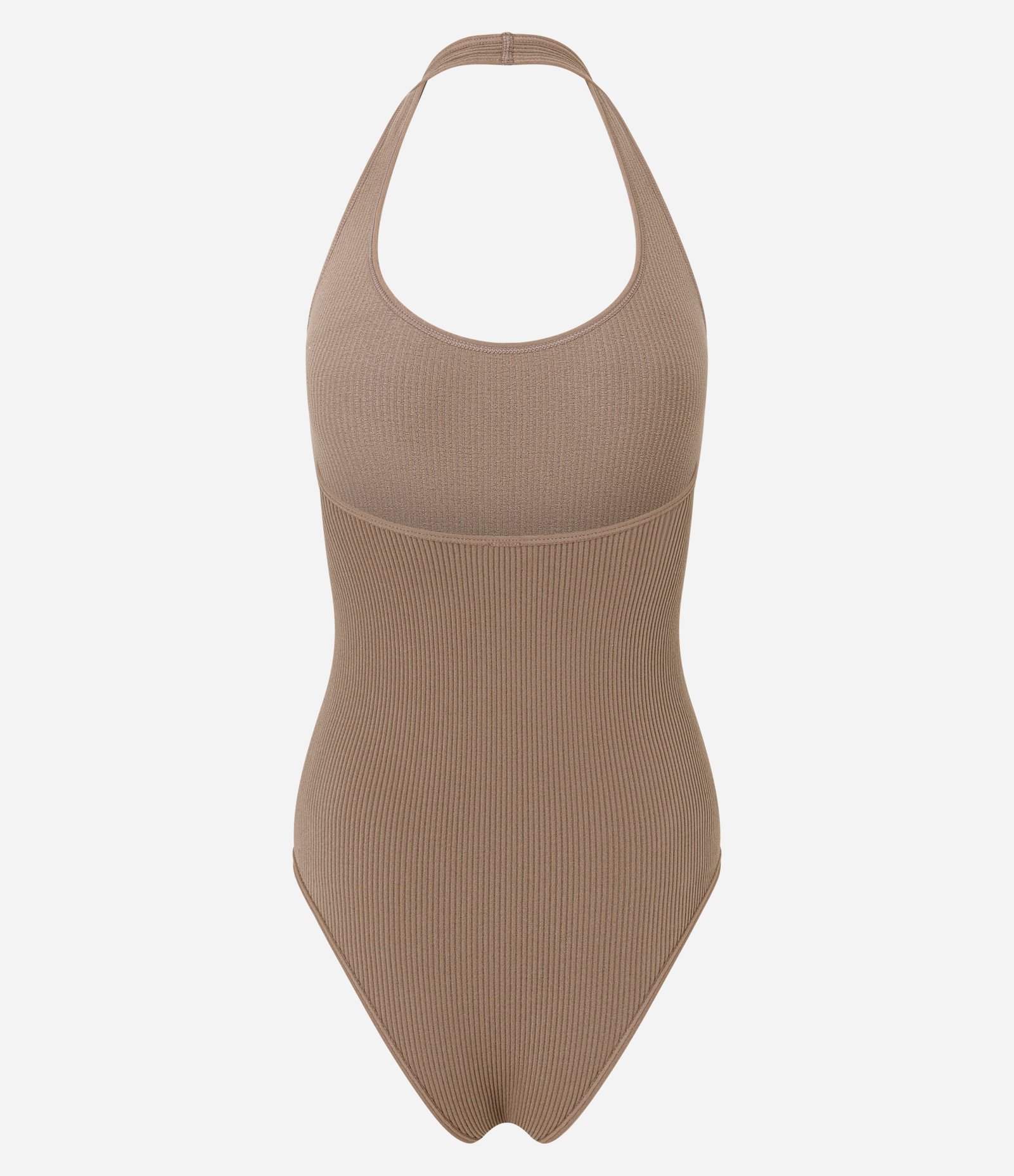 Body Seamless Frente Única Texturizado sem Manga Bege 3