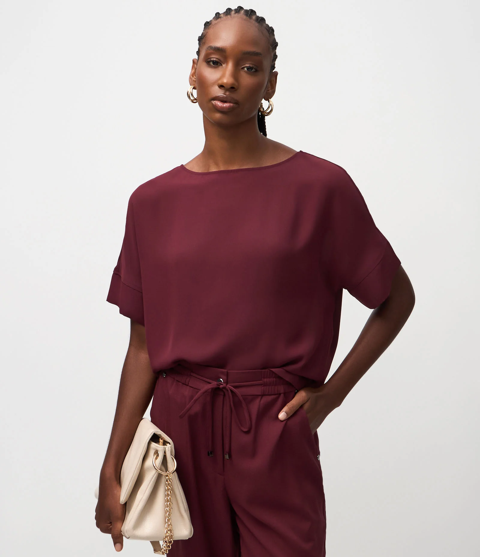 Blusa Manga Curta em Chiffon com Gola Redonda Vermelho 1