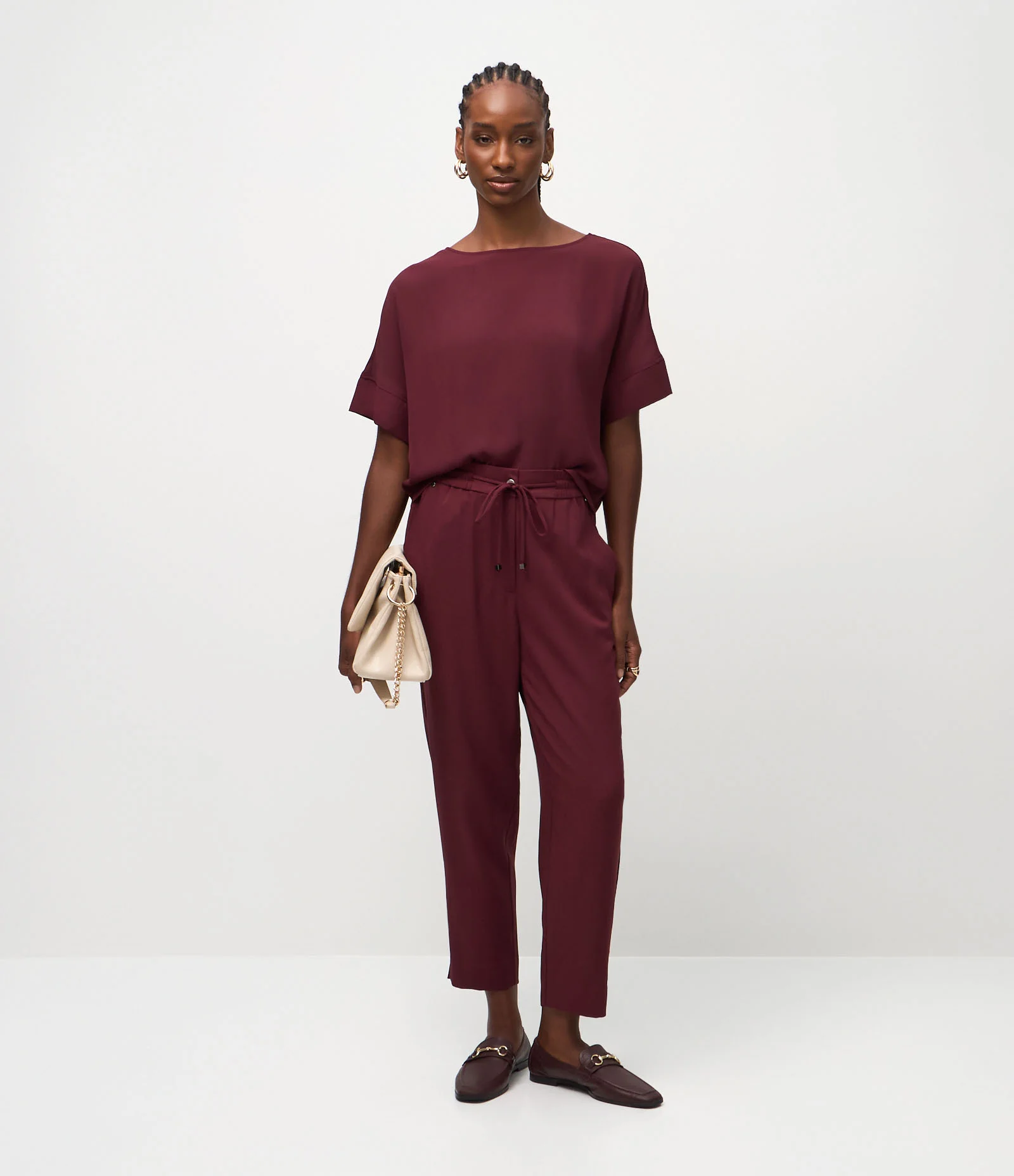 Blusa Manga Curta em Chiffon com Gola Redonda Vermelho 2
