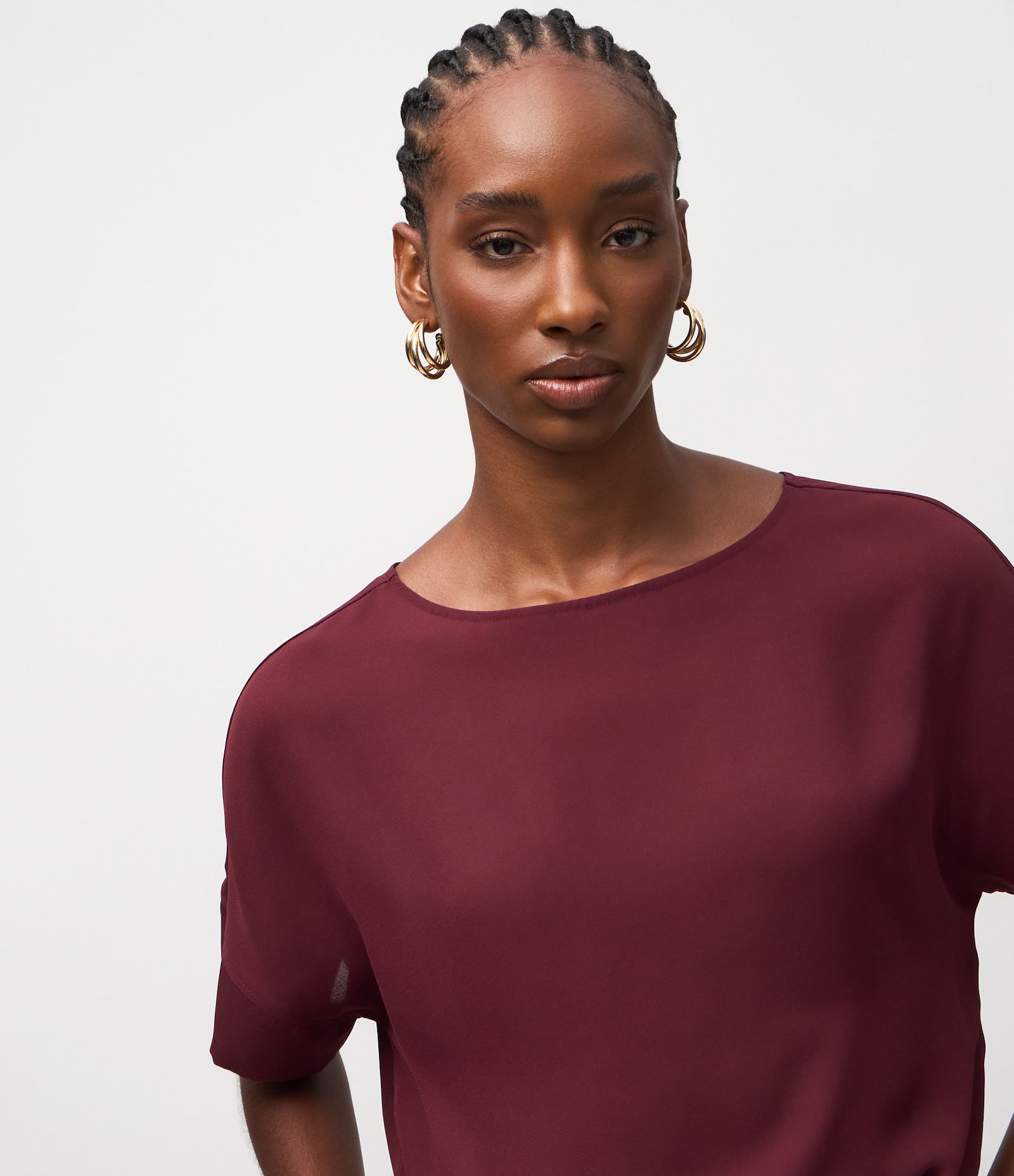 Blusa Manga Curta em Chiffon com Gola Redonda Vermelho 3