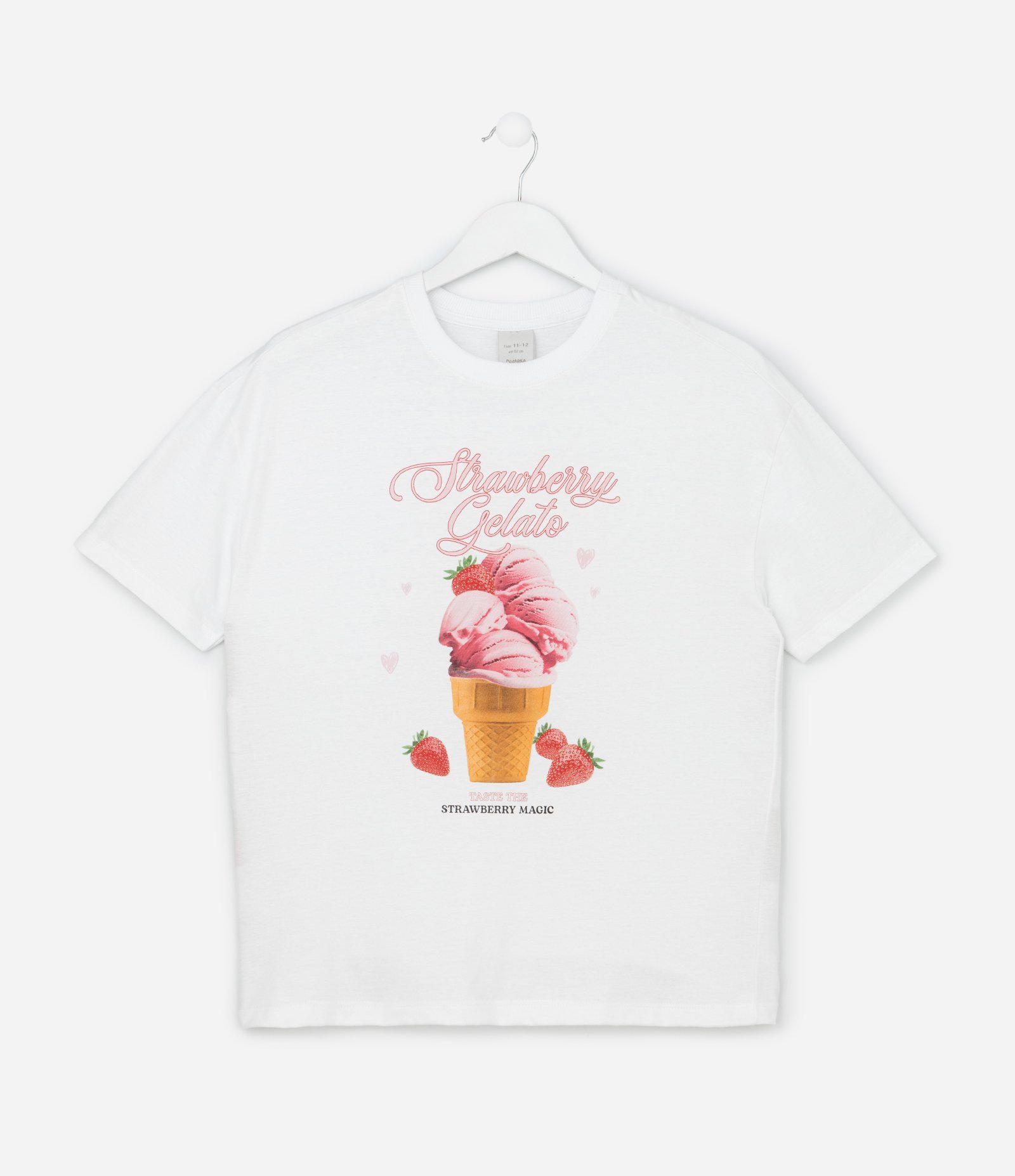 Camiseta Over Infantil com Estampa e Lettering Sorvete de Morango - Tam 7 a 16 Anos Branco 2