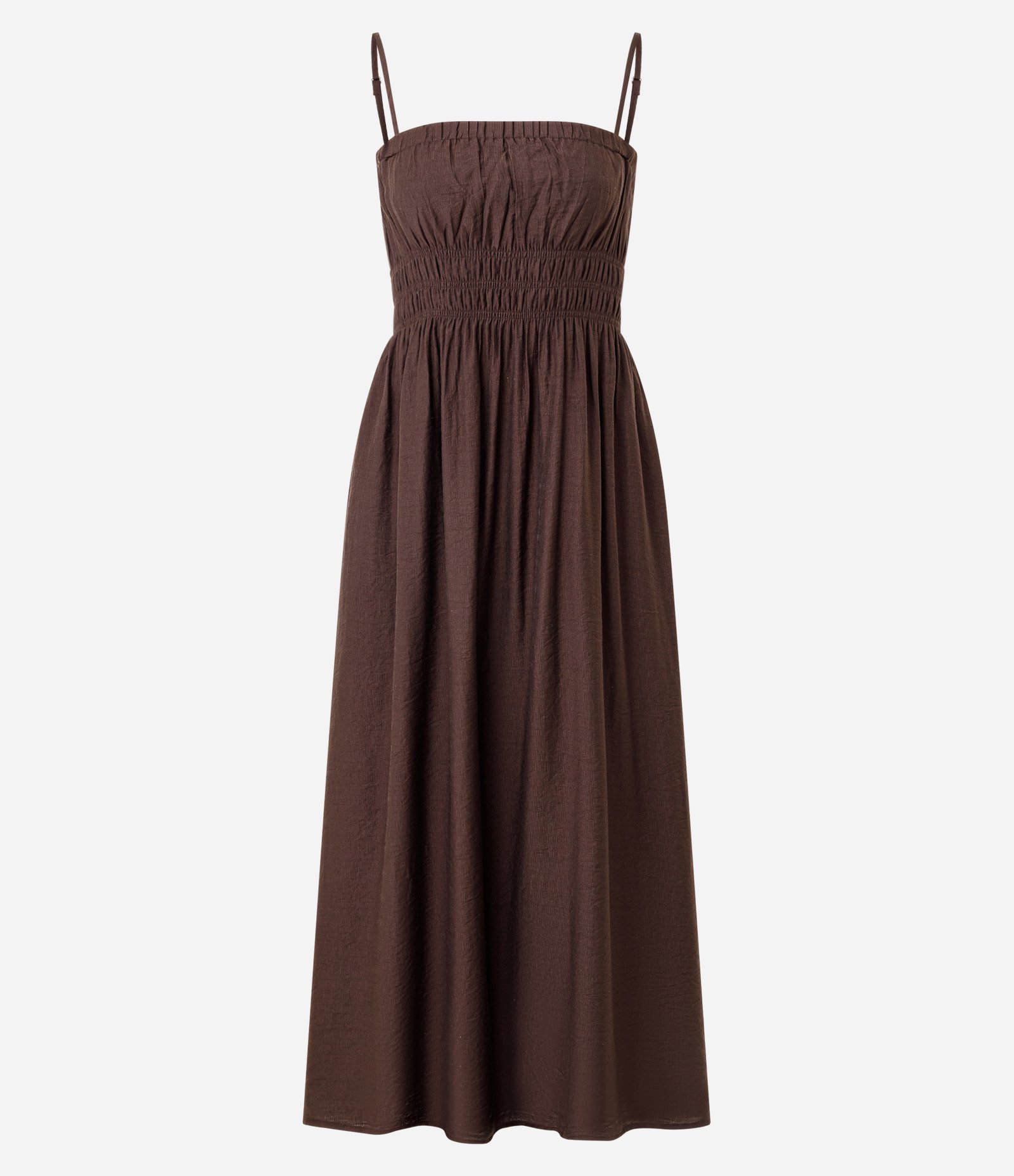 Vestido Midi com Alças Finas e Lastex na Cintura Marrom 4